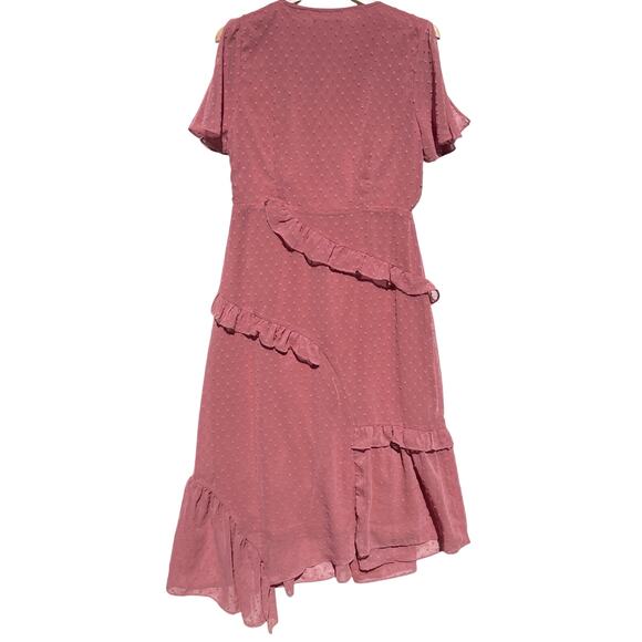 NWT LULUS Women’s Next to You Rusty Rose Swiss Dot Ruffled Midi Dress - Picture 7 of 8